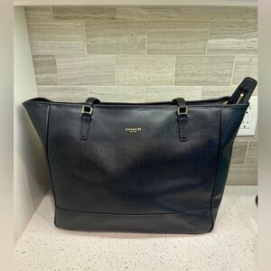 Coach Large Saffiano Black Leather Tote Bag